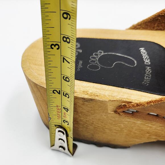 Vollsjo Original Tan Genuine Leather Wooden Clogs Swedish Design Handmade Sz 40 - Picture 9 of 9